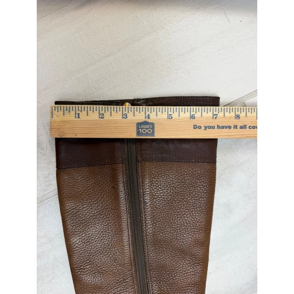 Tory Burch Brown Two Tone Leather Riding Boots Gold Logo Size 9M F 12 55